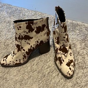 Cow print booties